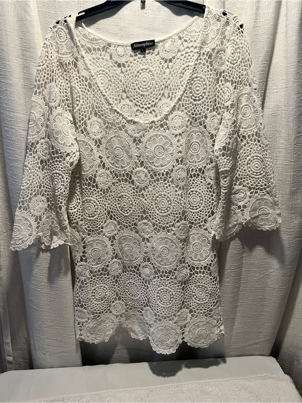 Atmosphere Cream Crochet Lace Peasant Tunic SIZE LARGE
